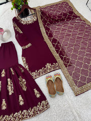 Fabulous Georgette Maroon Color Sharara Suit