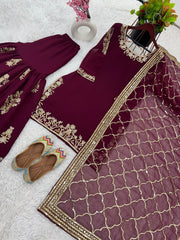 Fabulous Georgette Maroon Color Sharara Suit