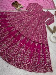 Wedding Wear Georgette Heavy Work Pink Color Top With Lehenga