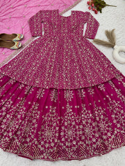 Wedding Wear Georgette Heavy Work Pink Color Top With Lehenga