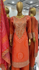 Marvelous Digital Print Work Orange Color Sharara Suit