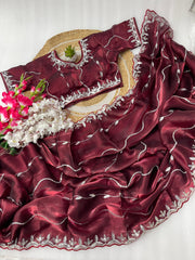 Lovely Jimmy Choo 3mm Sequence Work Maroon Saree