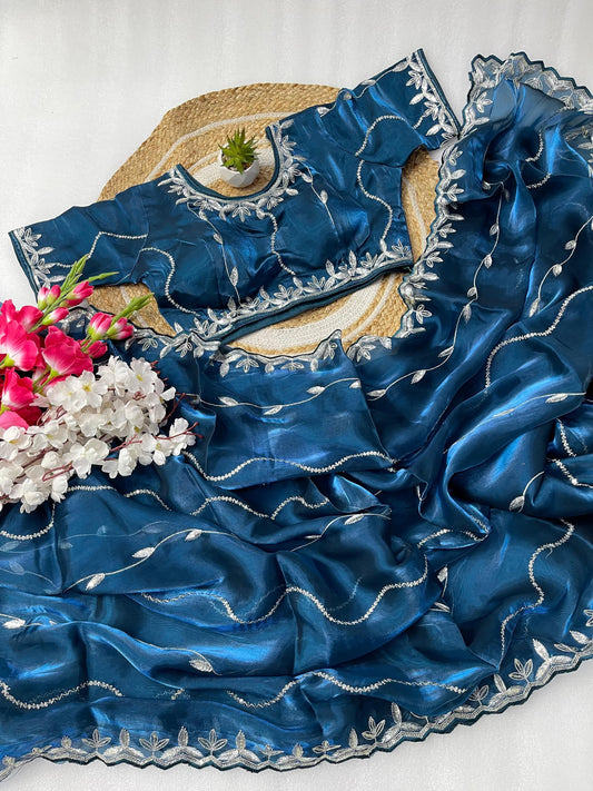 Lovely Jimmy Choo 3mm Sequence Work Blue Saree