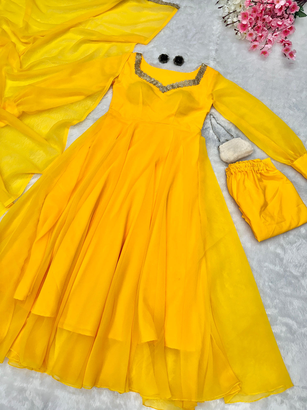 Lovely Yellow Color Georgette Anarkali Gown