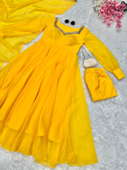 Lovely Yellow Color Georgette Anarkali Gown