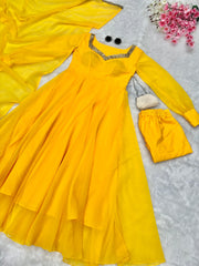 Lovely Yellow Color Georgette Anarkali Gown