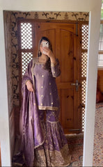 Flattering Lavender Color Heavy Sequence Work Sharara Suit