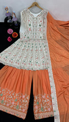 Pakistani Orange With White Color Dimond Work Sharara Suit