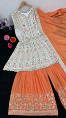 Pakistani Orange With White Color Dimond Work Sharara Suit