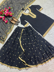 Georgette Sequence Work Black Lehenga Suit