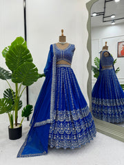 Wedding Wear Georgette Heavy Work Blue Color Lehenga Choli