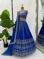 Wedding Wear Georgette Heavy Work Blue Color Lehenga Choli