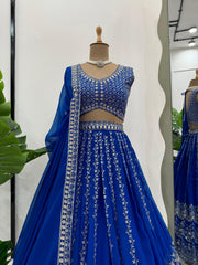 Wedding Wear Georgette Heavy Work Blue Color Lehenga Choli