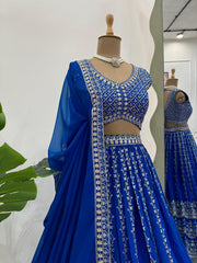 Wedding Wear Georgette Heavy Work Blue Color Lehenga Choli