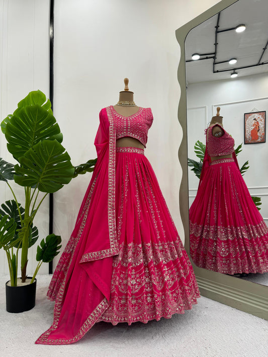 Wedding Wear Georgette Heavy Work Pink Color Lehenga Choli