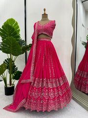 Wedding Wear Georgette Heavy Work Pink Color Lehenga Choli