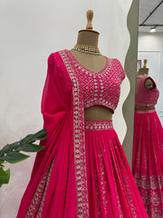 Wedding Wear Georgette Heavy Work Pink Color Lehenga Choli