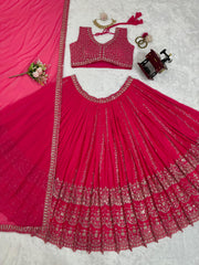 Wedding Wear Georgette Heavy Work Pink Color Lehenga Choli