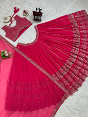 Wedding Wear Georgette Heavy Work Pink Color Lehenga Choli