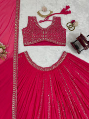 Wedding Wear Georgette Heavy Work Pink Color Lehenga Choli