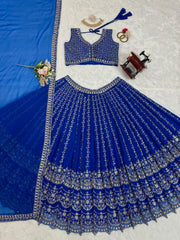 Wedding Wear Georgette Heavy Work Blue Color Lehenga Choli