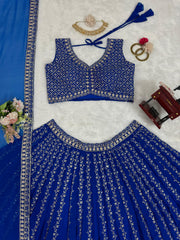 Wedding Wear Georgette Heavy Work Blue Color Lehenga Choli