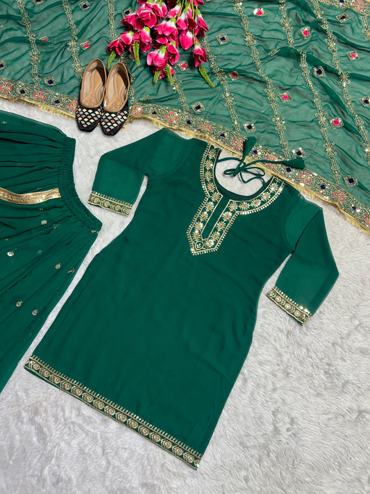 Punjabi Style Green Color Georgette Sequence Work Lehenga With Too