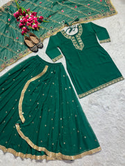 Punjabi Style Green Color Georgette Sequence Work Lehenga With Too