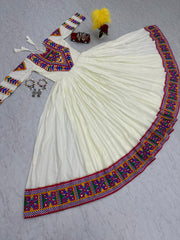 Wonderful Navratri Special White Color Gamthi Work Long Gown