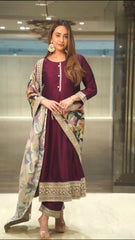 Exotic Maroon Color Sequence Work Gown With Printed Dupatta