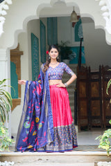 Gorgeous Pink Color Meenakari With Foil Print Dola Silk Lehenga Choli