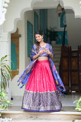 Gorgeous Pink Color Meenakari With Foil Print Dola Silk Lehenga Choli