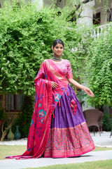 Gorgeous Purple Color Meenakari With Foil Print Dola Silk Lehenga Choli