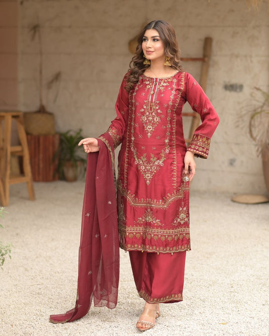 Delightful Red Color Sequence Work Organza Salwar Suit