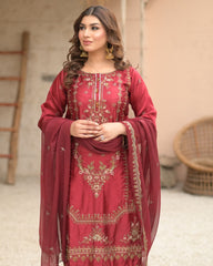 Delightful Red Color Sequence Work Organza Salwar Suit