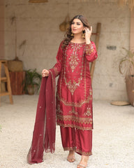 Delightful Red Color Sequence Work Organza Salwar Suit