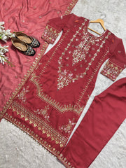 Delightful Red Color Sequence Work Organza Salwar Suit