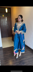 Wonderful Heavy Vichitra Silk Blue Color Palazzo Suit