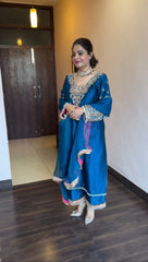 Wonderful Heavy Vichitra Silk Blue Color Palazzo Suit