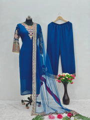 Wonderful Heavy Vichitra Silk Blue Color Palazzo Suit