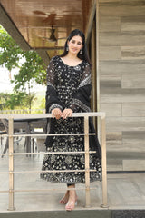 Luxuriant 9mm Embroidery Work Black Color Anarkali Suit