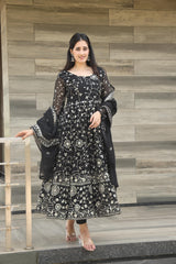 Luxuriant 9mm Embroidery Work Black Color Anarkali Suit