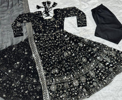 Luxuriant 9mm Embroidery Work Black Color Anarkali Suit