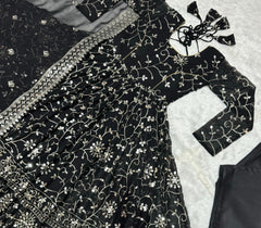 Luxuriant 9mm Embroidery Work Black Color Anarkali Suit