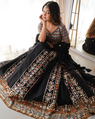 Outstanding Embroidery Work Black Color Lehenga Choli