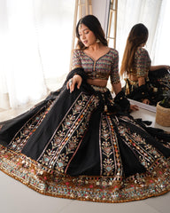 Outstanding Embroidery Work Black Color Lehenga Choli