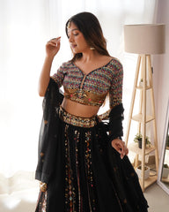 Outstanding Embroidery Work Black Color Lehenga Choli