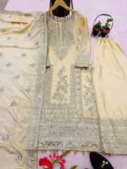 Attractive Embroidery Work Cream Color Sharara Suit