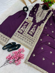 Attractive Embroidery Work Wine Color Sharara Sui