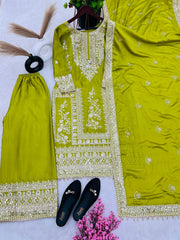 Attractive Embroidery Work Perrot Color Sharara Sui